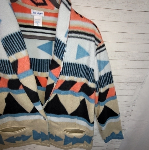 VICKI WAYNE SOUTHWEST FLEECE CARDIGAN JACKET, SZ LARGE PETITE - Picture 3 of 14